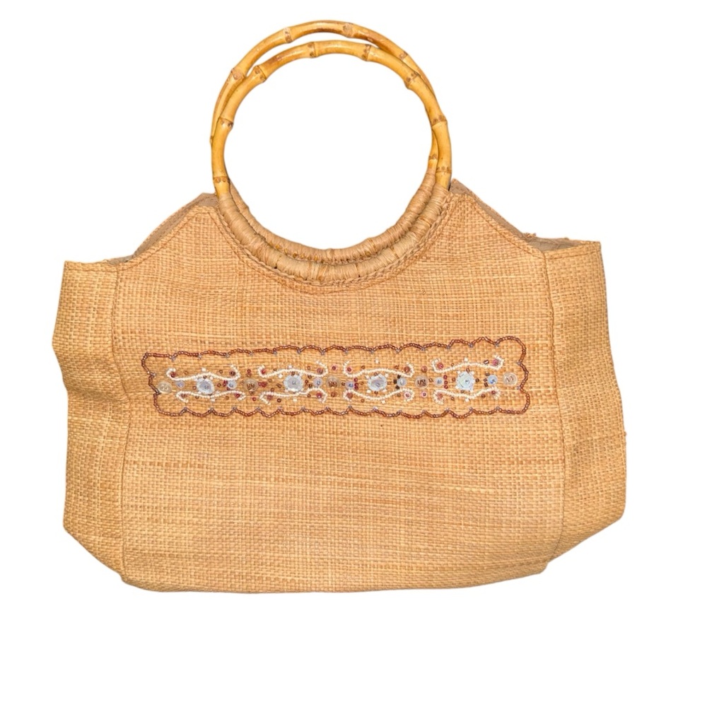 Woven Bag with Bamboo Handles
